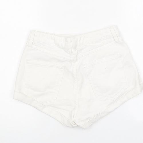 BMG Womens White 100% Cotton Boyfriend Shorts Size 30 in L10 in Regular Zip