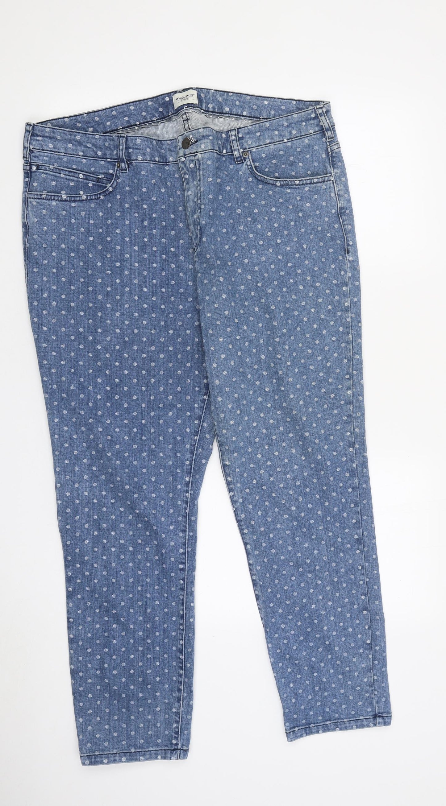 White Stuff Womens Blue Polka Dot 100% Cotton Skinny Jeans Size 38 in L29 in Regular Zip