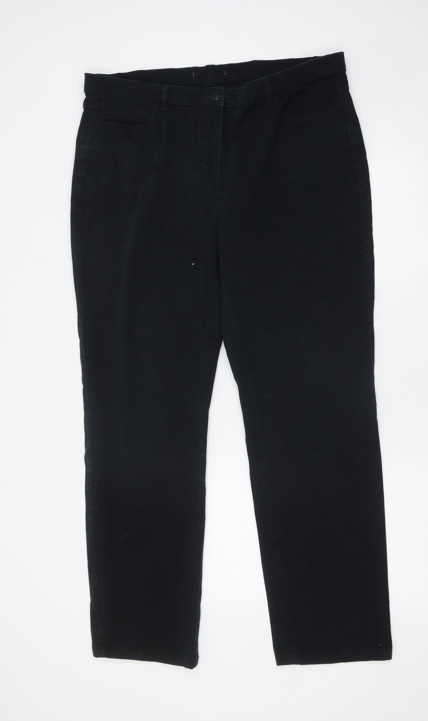 Marks and Spencer Womens Black 100% Cotton Straight Jeans Size 18 L29 in Regular Zip
