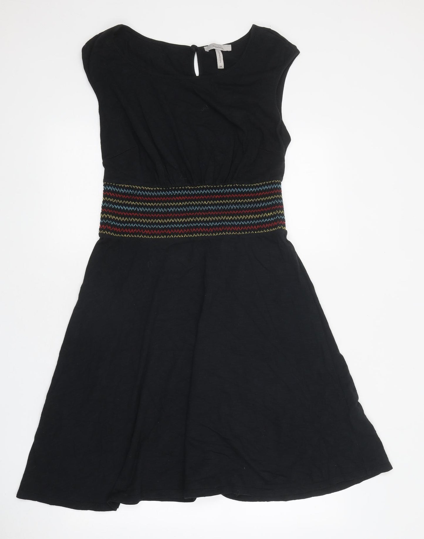 Pepperberry Womens Black Cotton Skater Dress Size 14 Round Neck Pullover