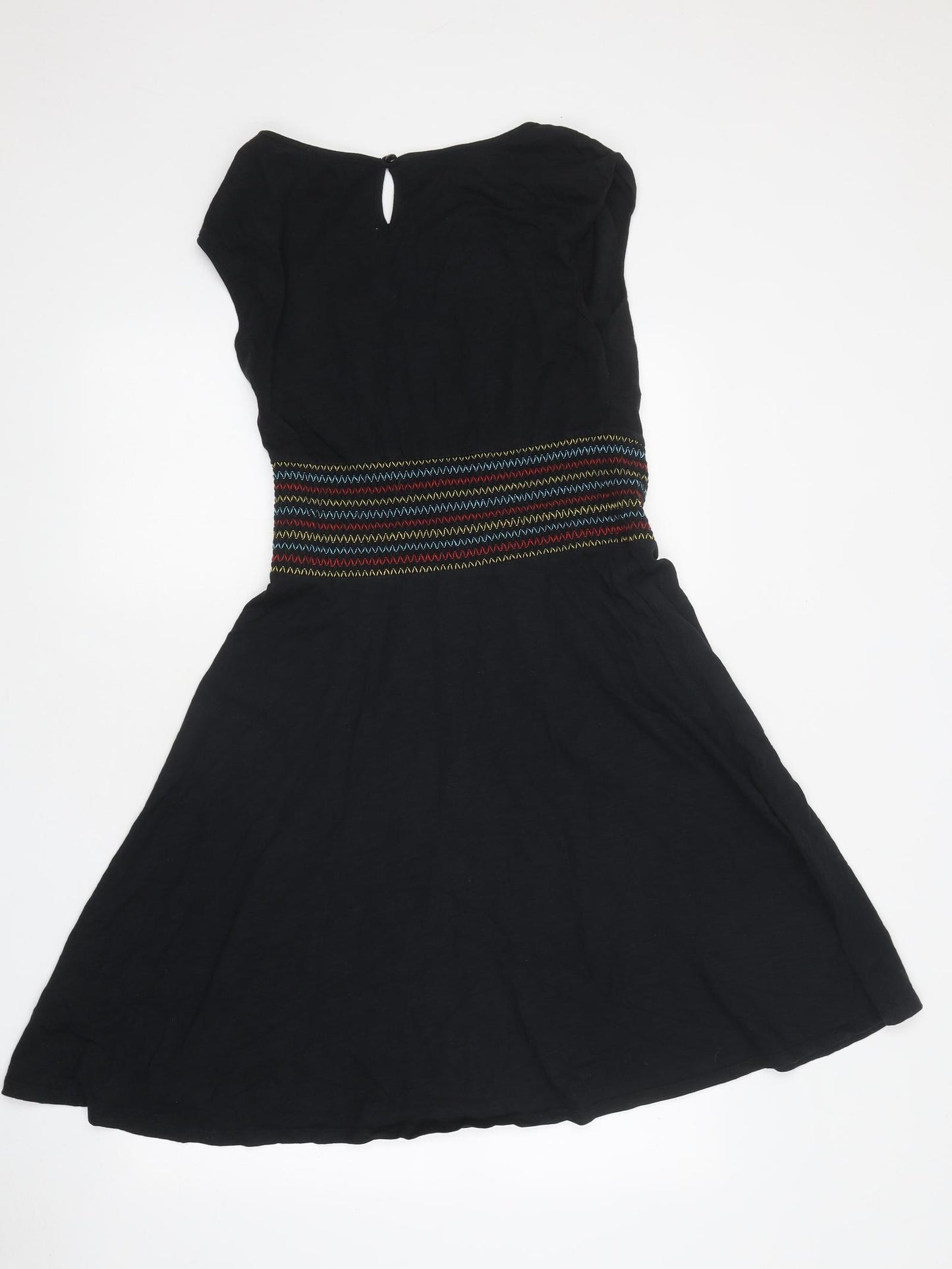 Pepperberry Womens Black Cotton Skater Dress Size 14 Round Neck Pullover