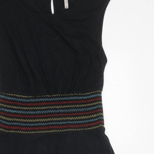 Pepperberry Womens Black Cotton Skater Dress Size 14 Round Neck Pullover