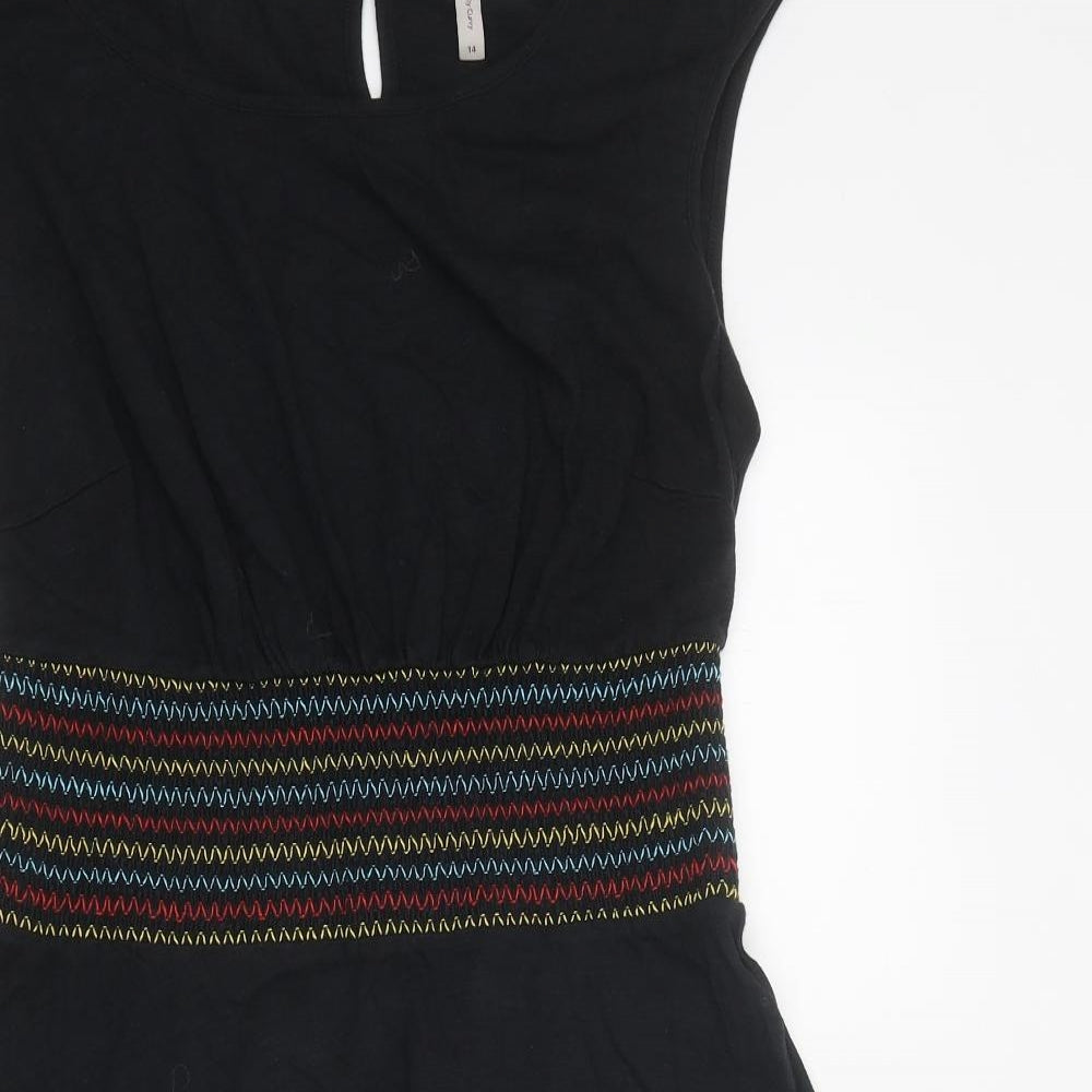 Pepperberry Womens Black Cotton Skater Dress Size 14 Round Neck Pullover
