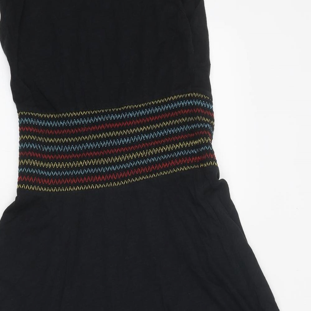 Pepperberry Womens Black Cotton Skater Dress Size 14 Round Neck Pullover