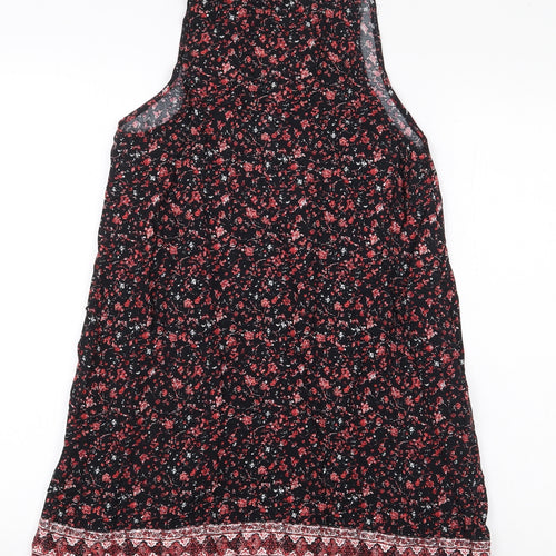 FOREVER 21 Womens Black Floral Viscose Sheath Size S V-Neck Pullover - Lace Up Detail