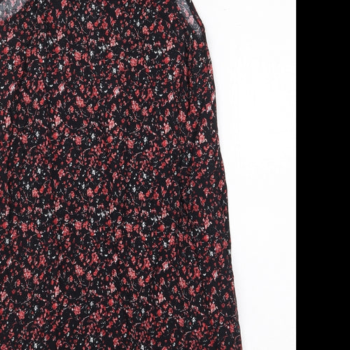 FOREVER 21 Womens Black Floral Viscose Sheath Size S V-Neck Pullover - Lace Up Detail