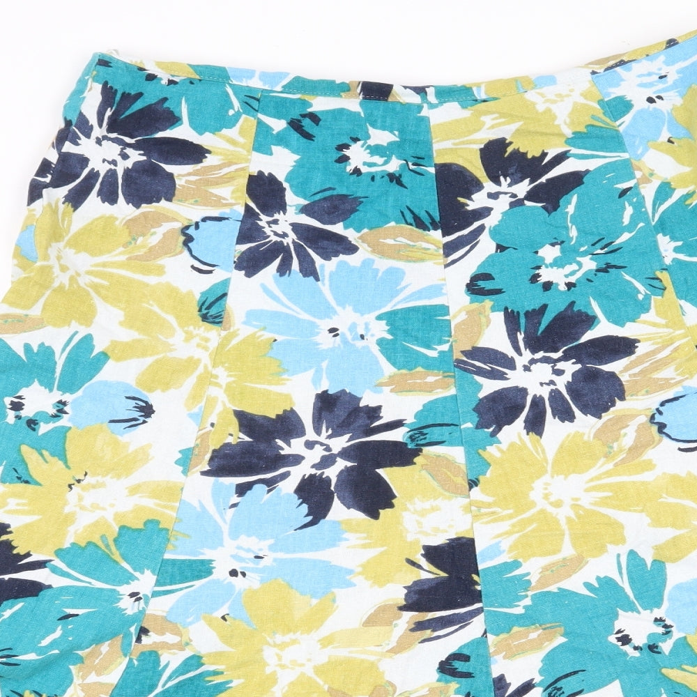 Bonmarché Womens Multicoloured Floral Cotton Flare Skirt Size 12 Zip