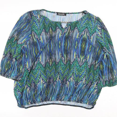 Alexara Womens Green Geometric Polyester Basic Blouse Size 20 Boat Neck