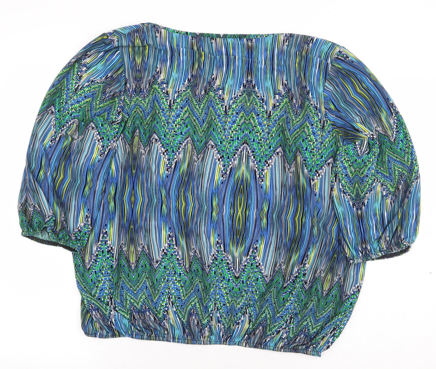 Alexara Womens Green Geometric Polyester Basic Blouse Size 20 Boat Neck