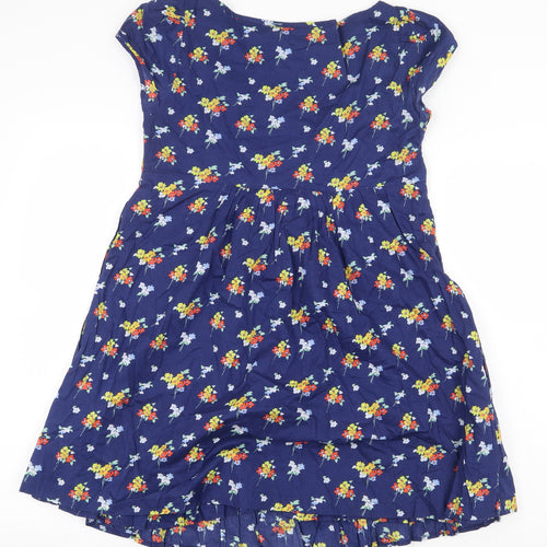 Jack Wills Womens Blue Floral 100% Cotton A-Line Size 8 Scoop Neck Button