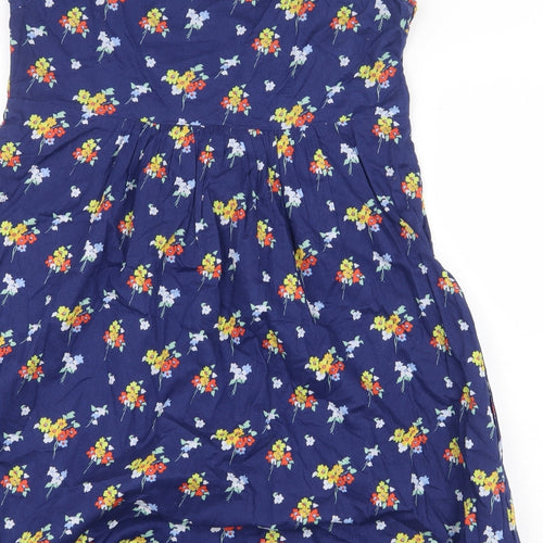 Jack Wills Womens Blue Floral 100% Cotton A-Line Size 8 Scoop Neck Button