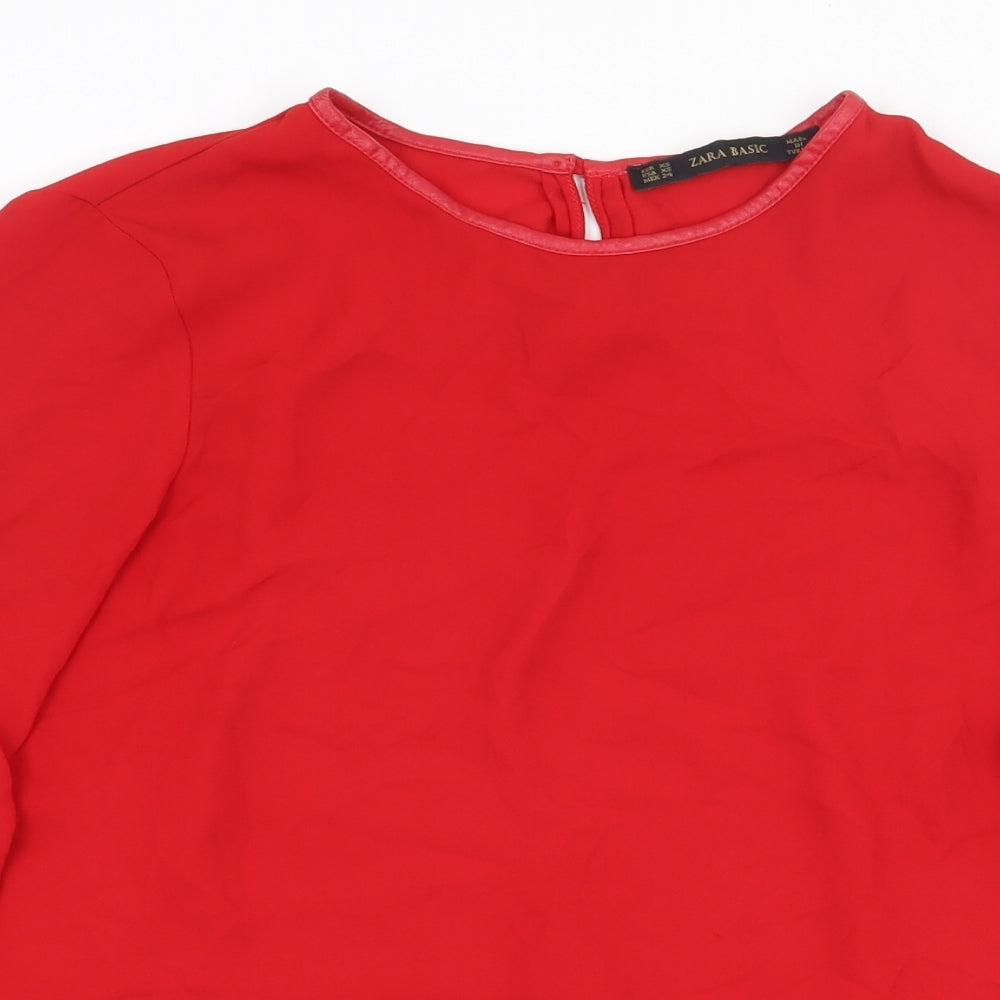 Zara Womens Red Polyester Basic Blouse Size XS Boat Neck