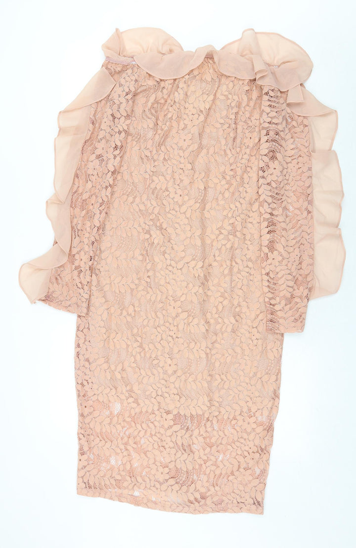 Sheilay Womens Pink Floral Polyester Pencil Dress Size L Off the Shoulder Zip - Lace Detail