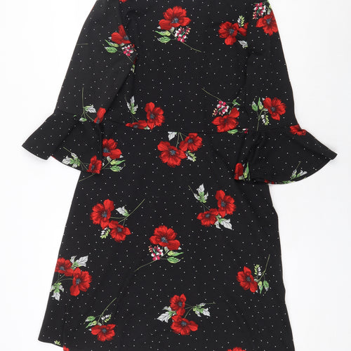 Paraphrase Womens Black Floral Polyester A-Line Size S Boat Neck Pullover