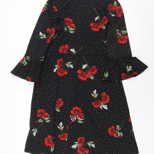 Paraphrase Womens Black Floral Polyester A-Line Size S Boat Neck Pullover