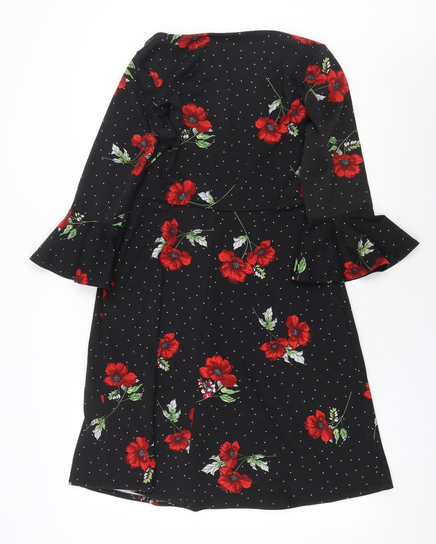 Paraphrase Womens Black Floral Polyester A-Line Size S Boat Neck Pullover