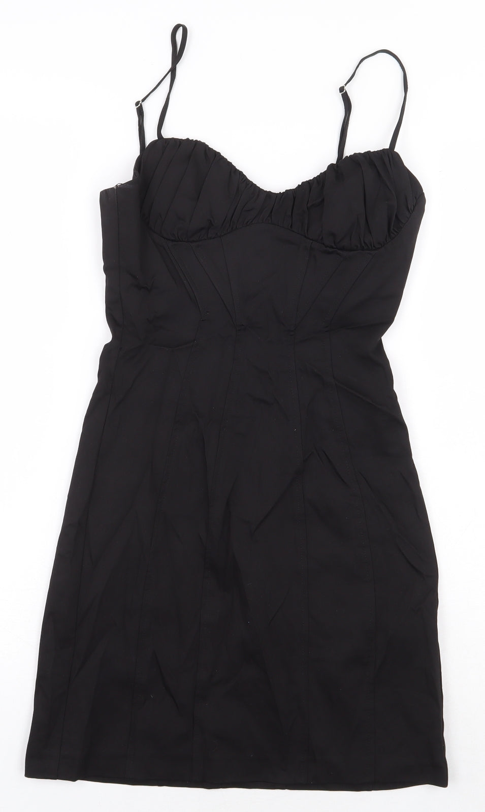 Zara Womens Black Cotton Mini Size XS V-Neck Zip