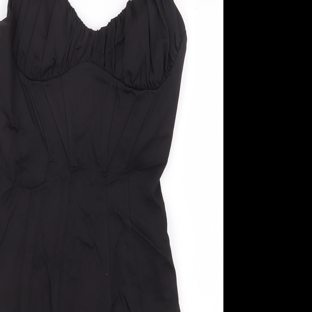 Zara Womens Black Cotton Mini Size XS V-Neck Zip