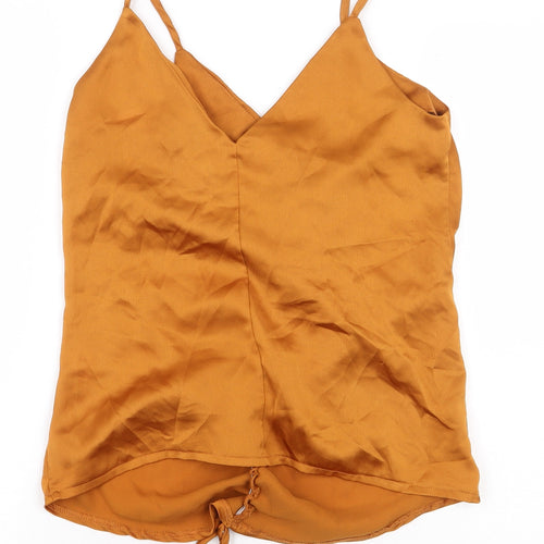 Boohoo Womens Yellow 100% Cotton Basic Blouse Size 10 V-Neck - Ruched