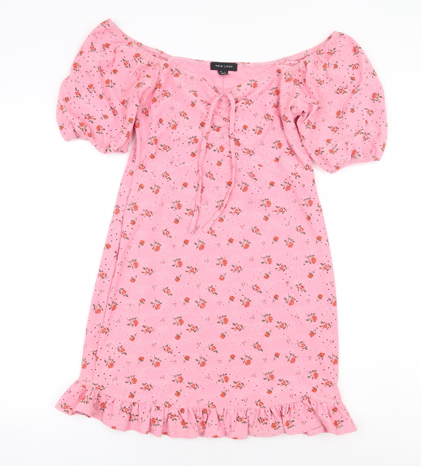 New Look Womens Pink Floral Polyester A-Line Size 10 Off the Shoulder Pullover