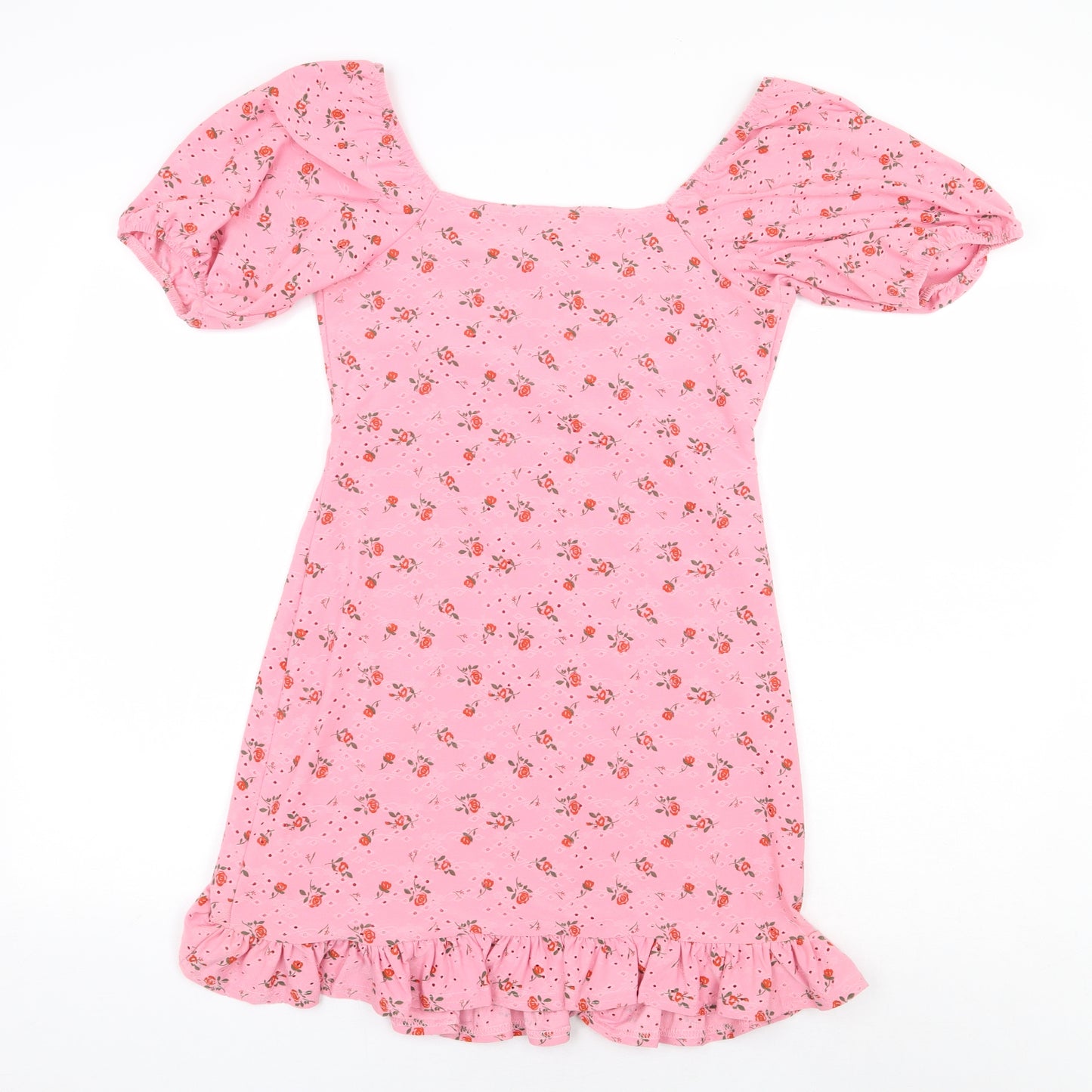 New Look Womens Pink Floral Polyester A-Line Size 10 Off the Shoulder Pullover