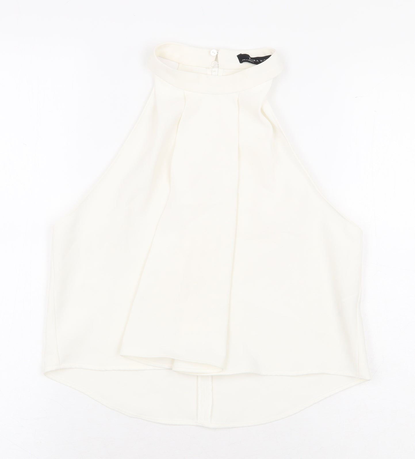 Zara Womens White Polyester Cropped Blouse Size XS Mock Neck