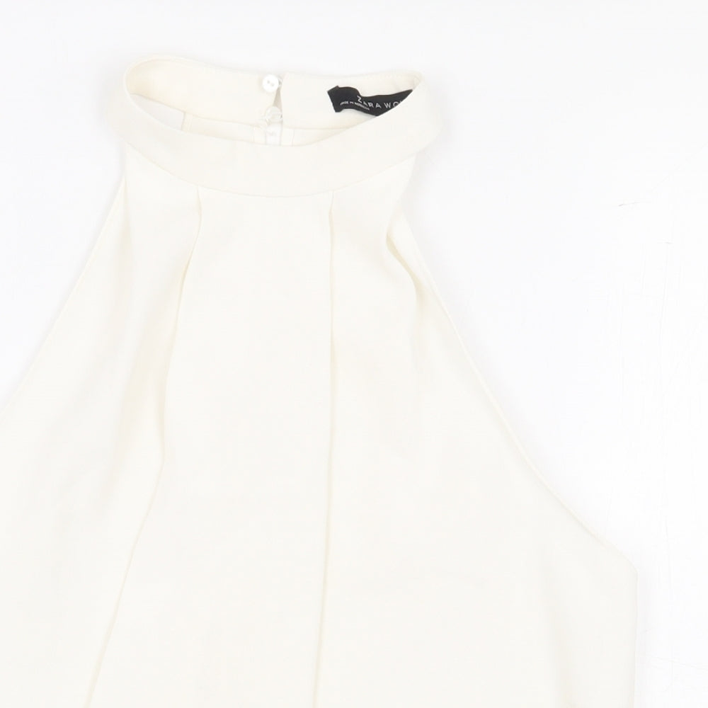 Zara Womens White Polyester Cropped Blouse Size XS Mock Neck