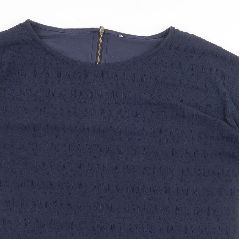 Marks and Spencer Womens Blue Viscose Basic T-Shirt Size 12 Boat Neck