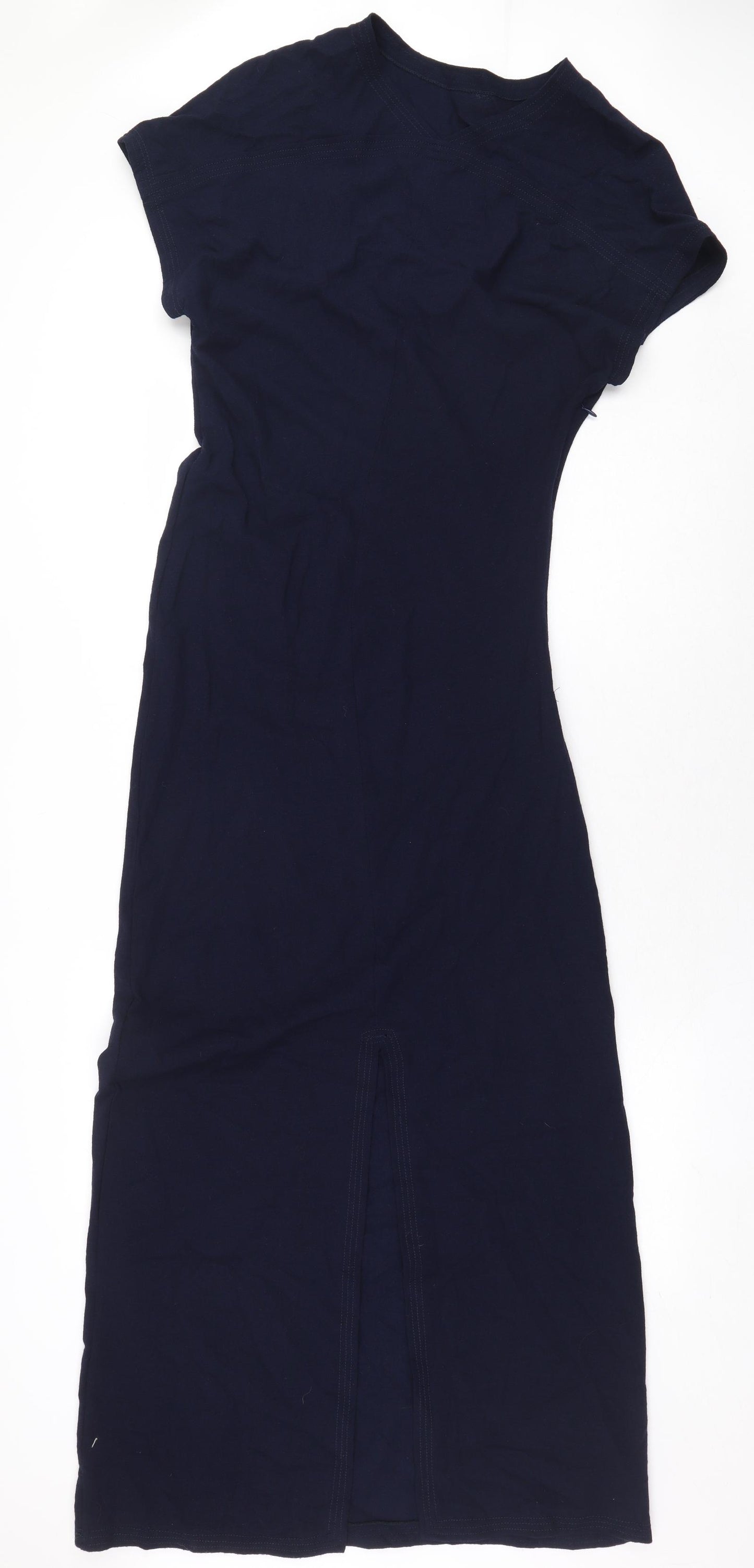 Zara Womens Blue Wool Maxi Size L Boat Neck Zip - Front Slit