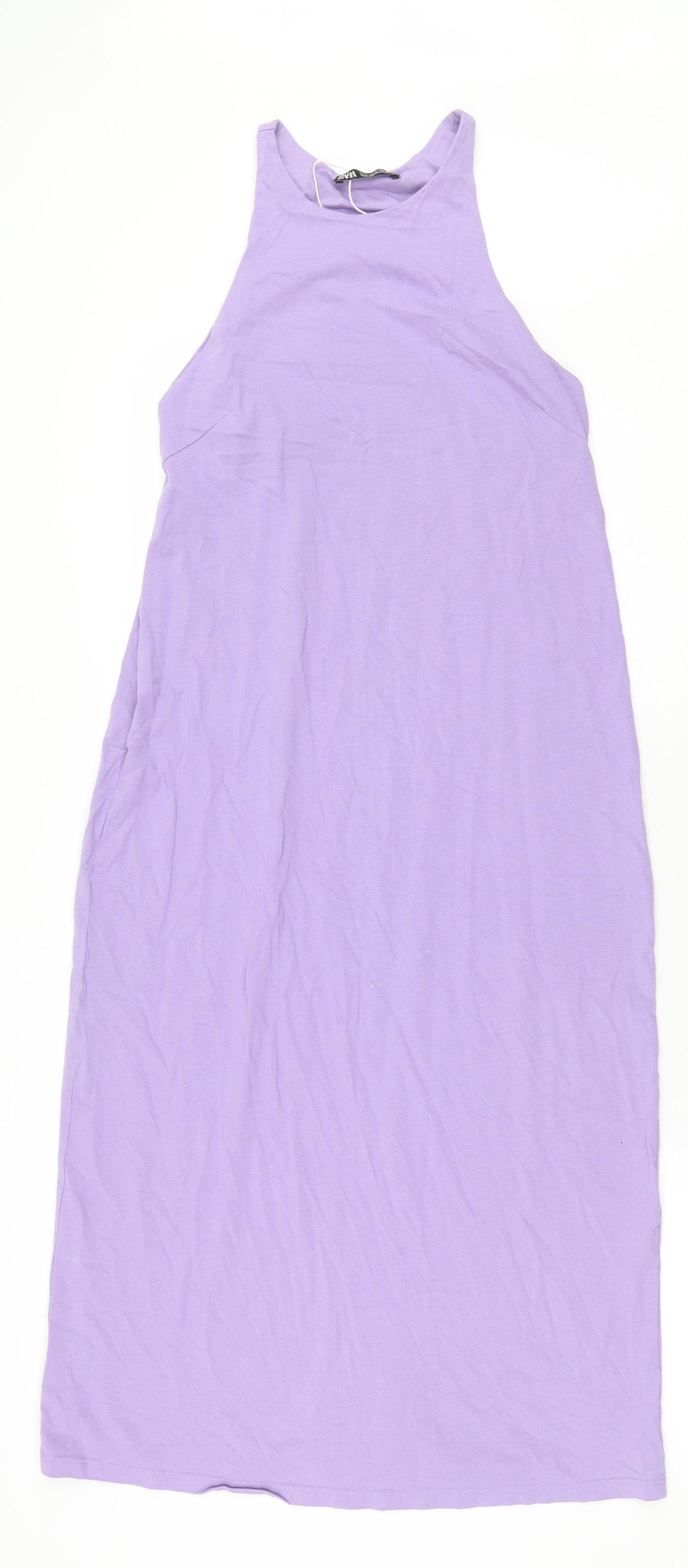 Zara Womens Purple 100% Cotton Sheath Size M Scoop Neck Pullover
