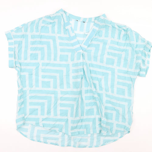 Matalan Womens Blue Geometric Viscose Basic Blouse Size 20 V-Neck