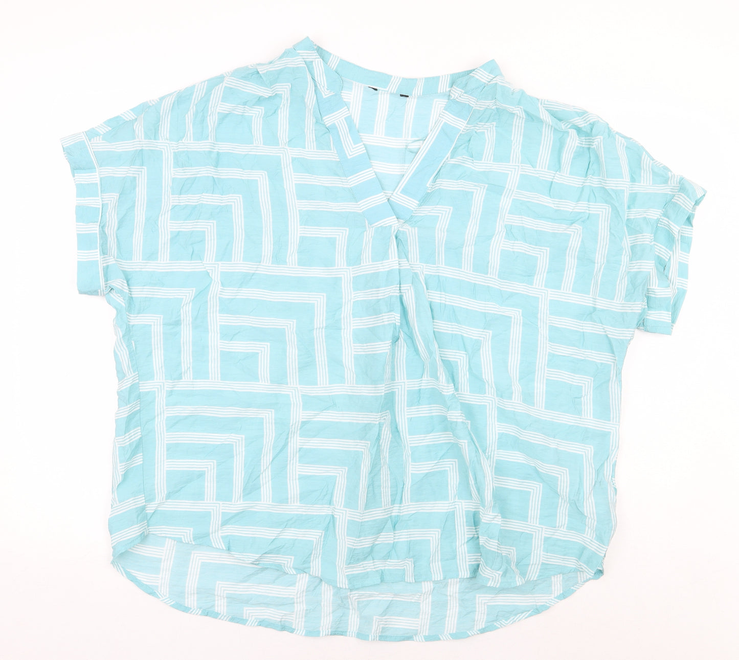 Matalan Womens Blue Geometric Viscose Basic Blouse Size 20 V-Neck