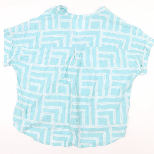 Matalan Womens Blue Geometric Viscose Basic Blouse Size 20 V-Neck