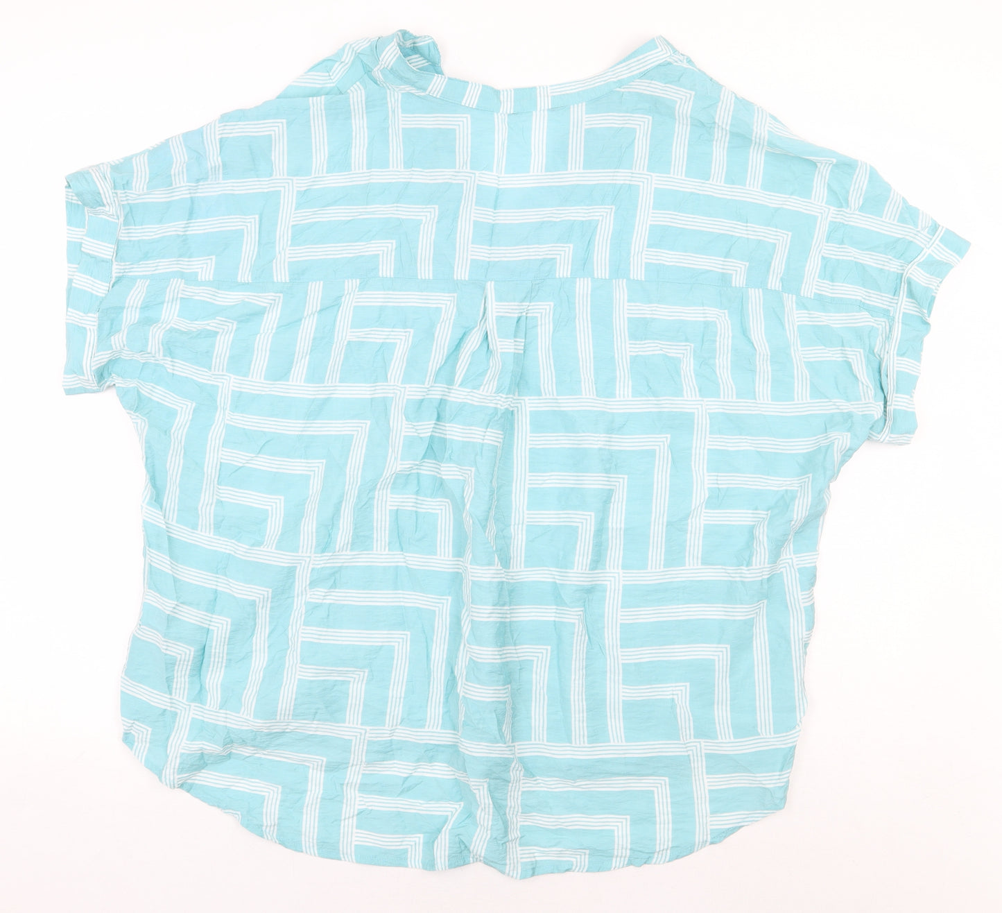 Matalan Womens Blue Geometric Viscose Basic Blouse Size 20 V-Neck
