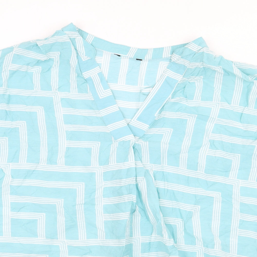 Matalan Womens Blue Geometric Viscose Basic Blouse Size 20 V-Neck