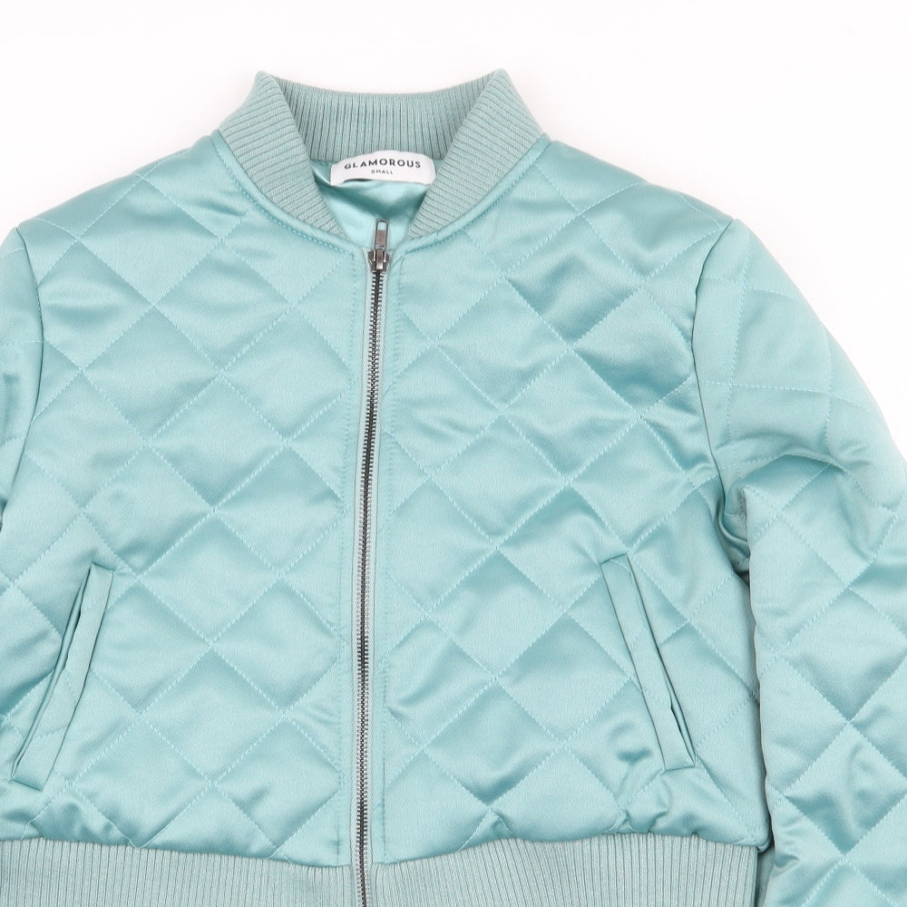 Glamorous Womens Blue Bomber Jacket Jacket Size S Zip