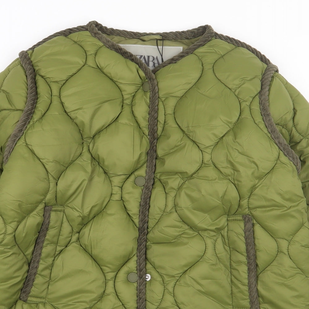 Zara Boys Green Puffer Jacket Coat Size 8-9 Years Zip