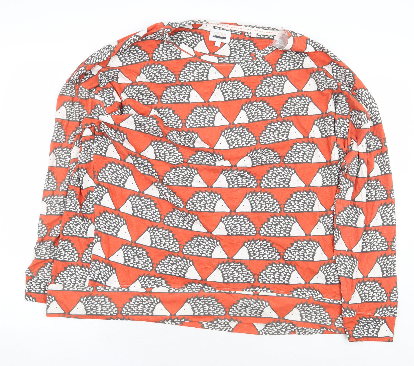 NEXT Womens Orange Geometric 100% Cotton Basic T-Shirt Size L Boat Neck - Hedgehog