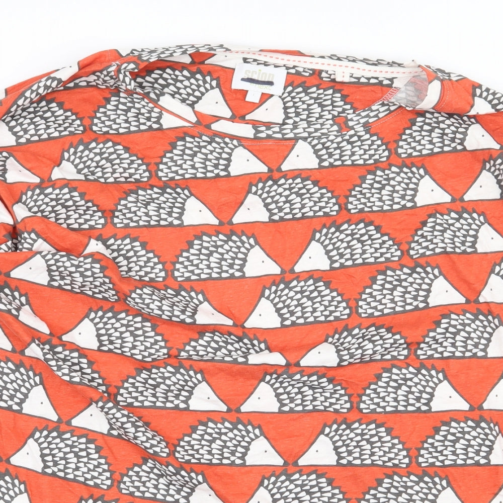 NEXT Womens Orange Geometric 100% Cotton Basic T-Shirt Size L Boat Neck - Hedgehog