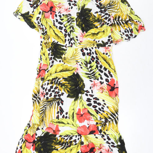 NEXT Womens Yellow Floral Viscose A-Line Size 16 Off the Shoulder Pullover