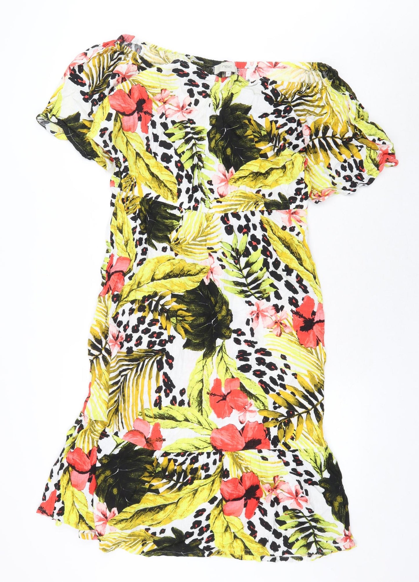 NEXT Womens Yellow Floral Viscose A-Line Size 16 Off the Shoulder Pullover