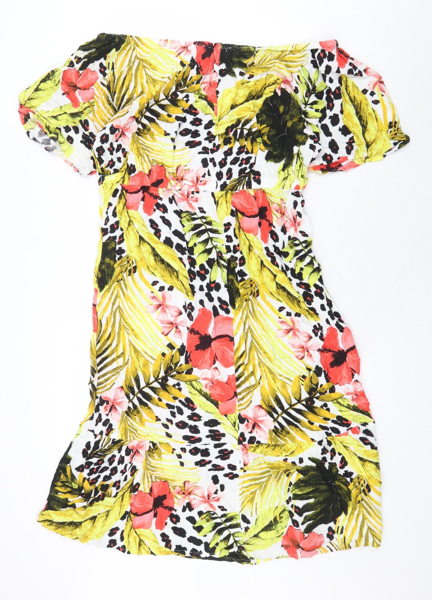 NEXT Womens Yellow Floral Viscose A-Line Size 16 Off the Shoulder Pullover