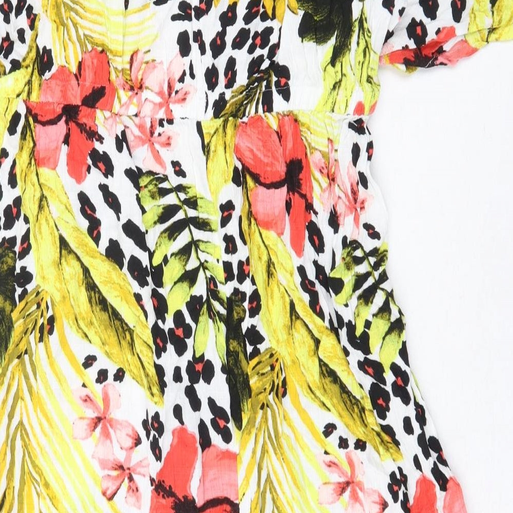 NEXT Womens Yellow Floral Viscose A-Line Size 16 Off the Shoulder Pullover