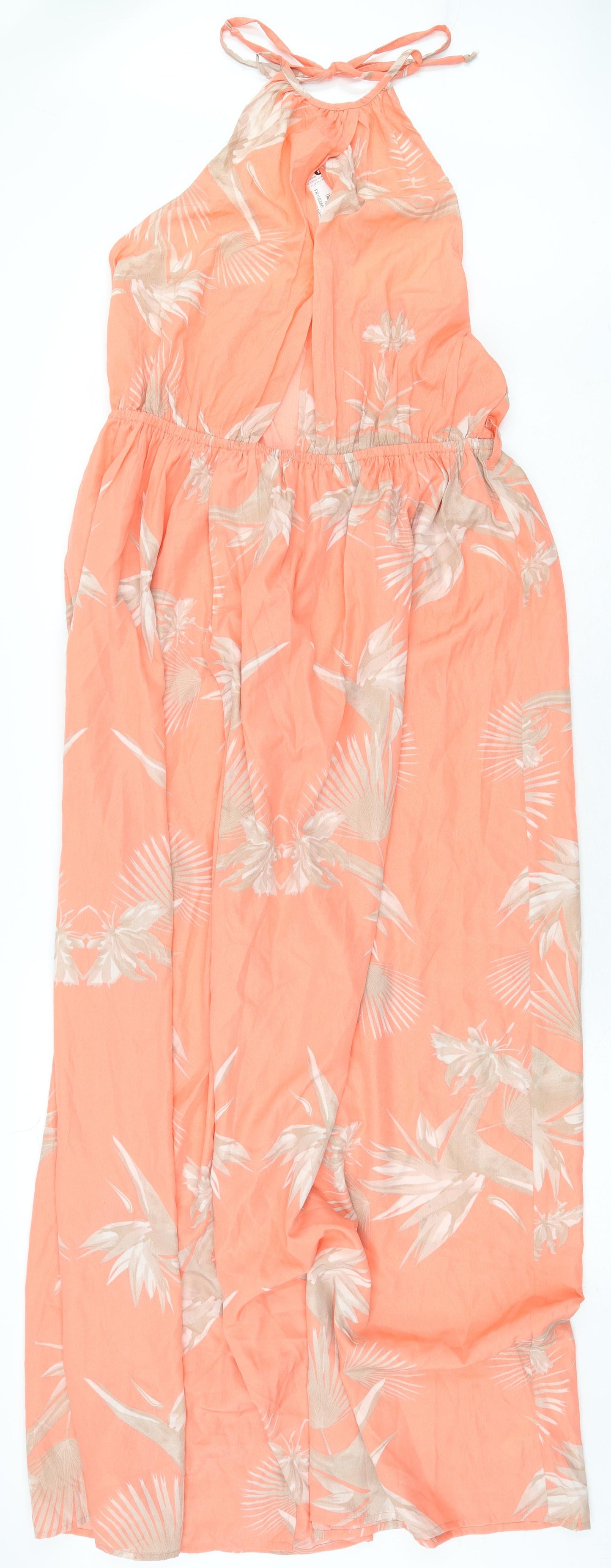 Boohoo Womens Pink Floral Polyester Maxi Size 16 Halter Tie