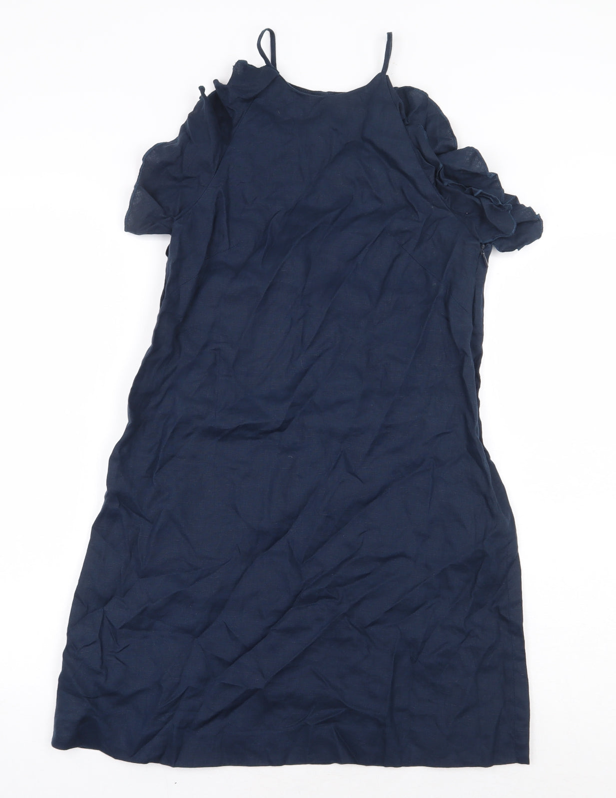 Mango Womens Blue Linen A-Line Size S Boat Neck Zip