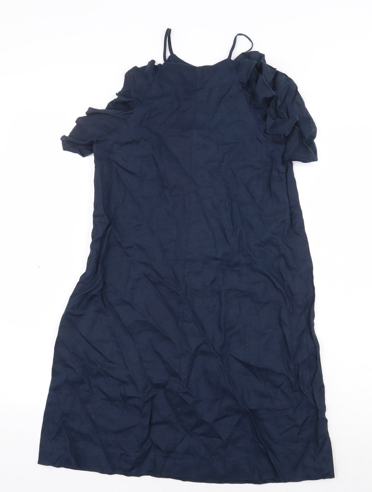 Mango Womens Blue Linen A-Line Size S Boat Neck Zip