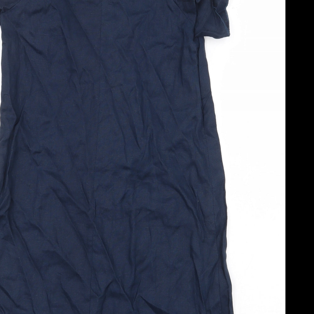 Mango Womens Blue Linen A-Line Size S Boat Neck Zip