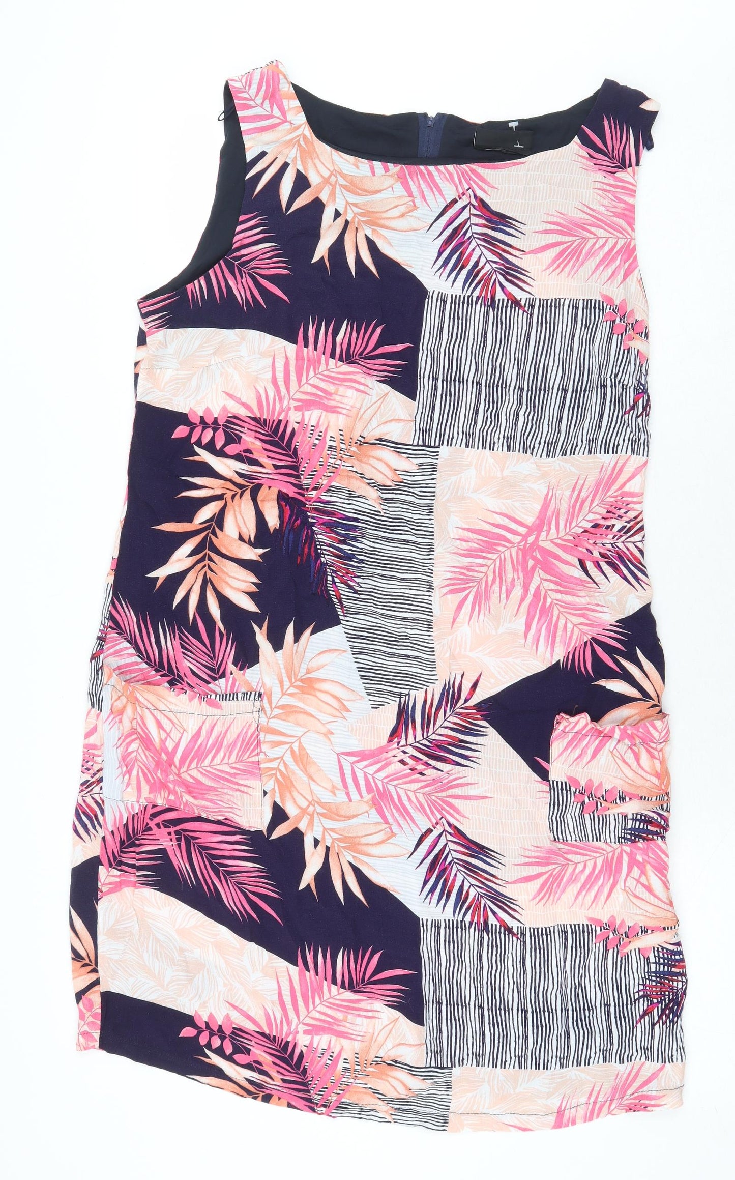 Wallis Womens Multicoloured Geometric Viscose Sheath Size 14 Boat Neck Zip - `