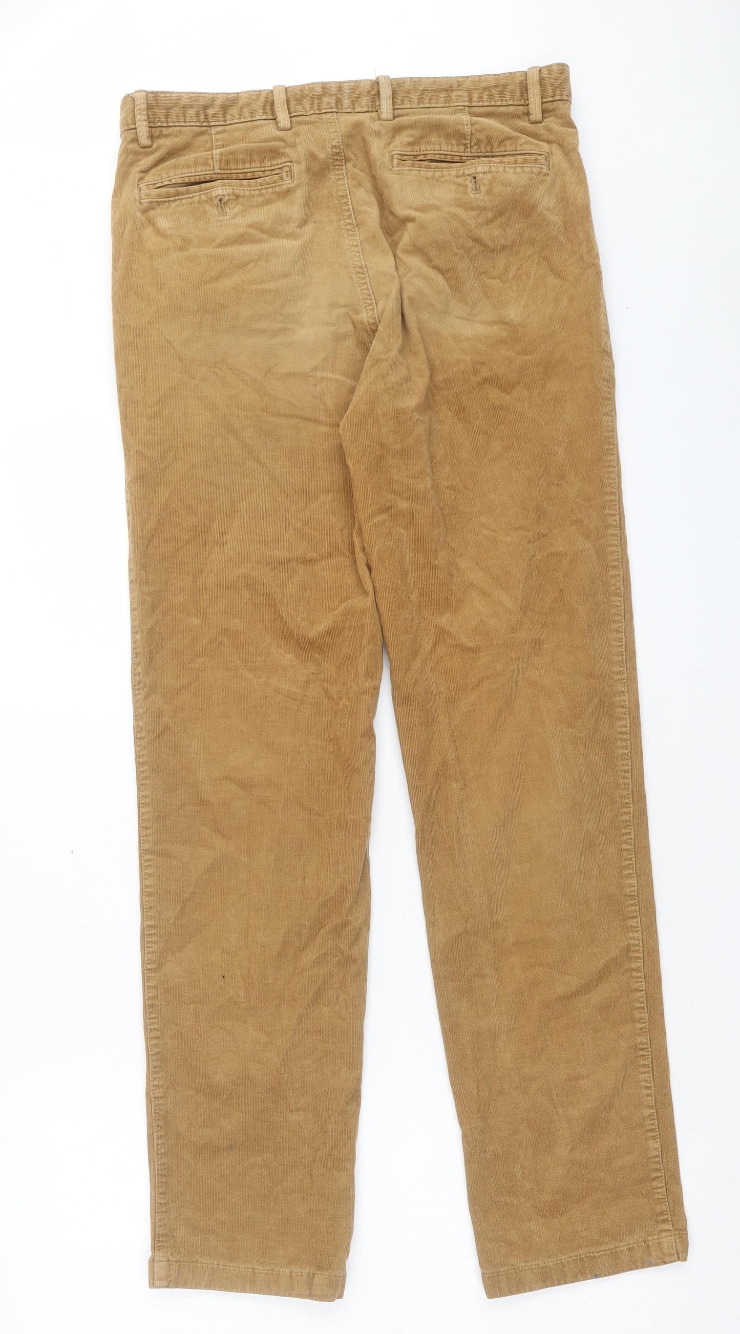 Marks and Spencer Mens Brown Cotton Trousers Size 30 in L33 in Slim Button