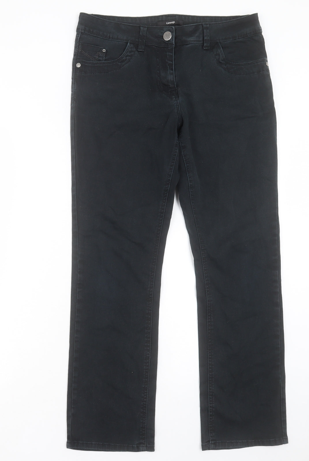 George Womens Black Cotton Straight Jeans Size 12 L28 in Regular Button